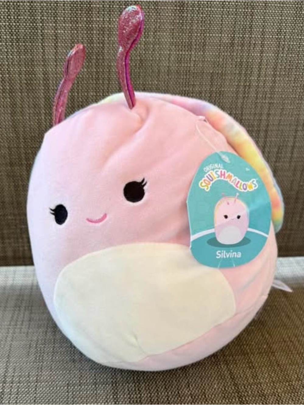 “Silvina” Squishmallows Pink and Cream Silvina Plush with Shiny Antennae